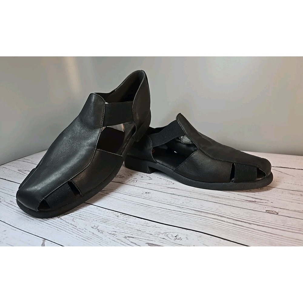 AEROSOLES BLACK LEATHER LOAFERS Sandals Strappy ‎ SZ 9 B